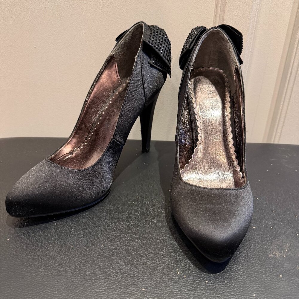 Rampage Normina Black Satin Studded Bow Stiletto Heels Women's Size 6 US